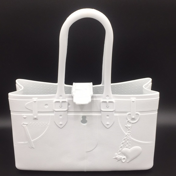 Great Bag Co. Designer Diamond White Rubber Tote Handbag Purse Rubber - Picture 9 of 16